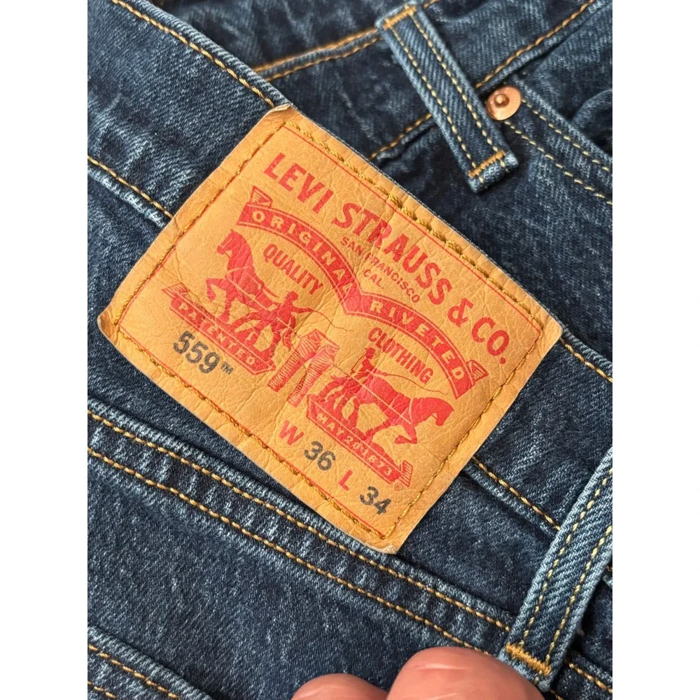 Levis 559 Relaxed Straight Jeans Mens 36x34 Dark Wash Blue Denim Pants